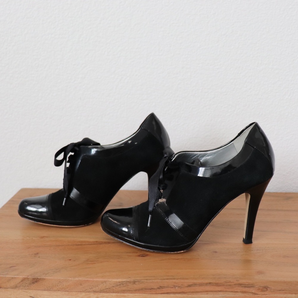 Patent & suede high heel oxfords